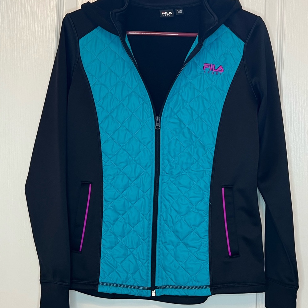 Fila Women's Black and Teal Ski Jacket